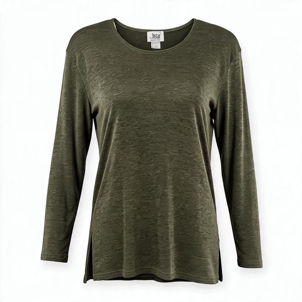 Jostar Womens Olive Green Shimmer Top Long Sleeve Shoulder Pads Made USA